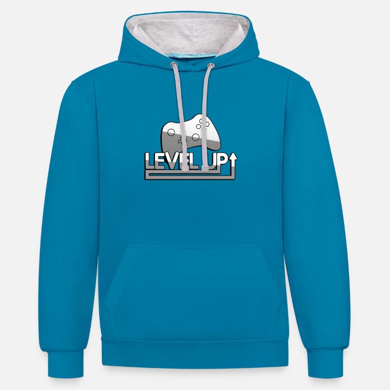 LEVEL UP + Controller - Gaming - Contrast hoodie - peacock blue/heather grey