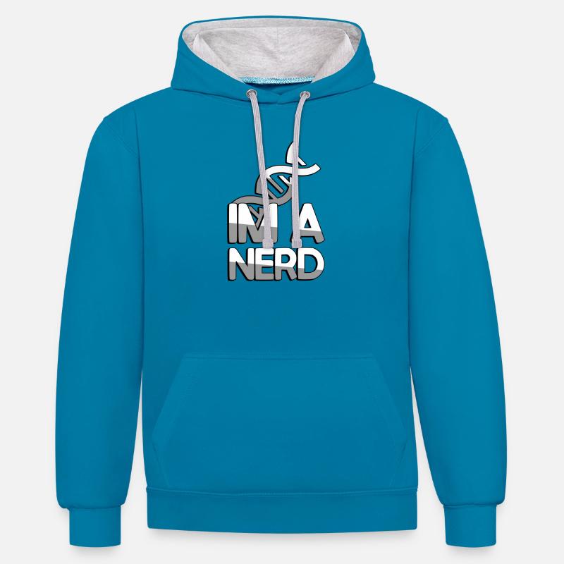 IM A NERD + ADN - Jeux - Sweat à capuche contrasté - bleu paon/gris chiné