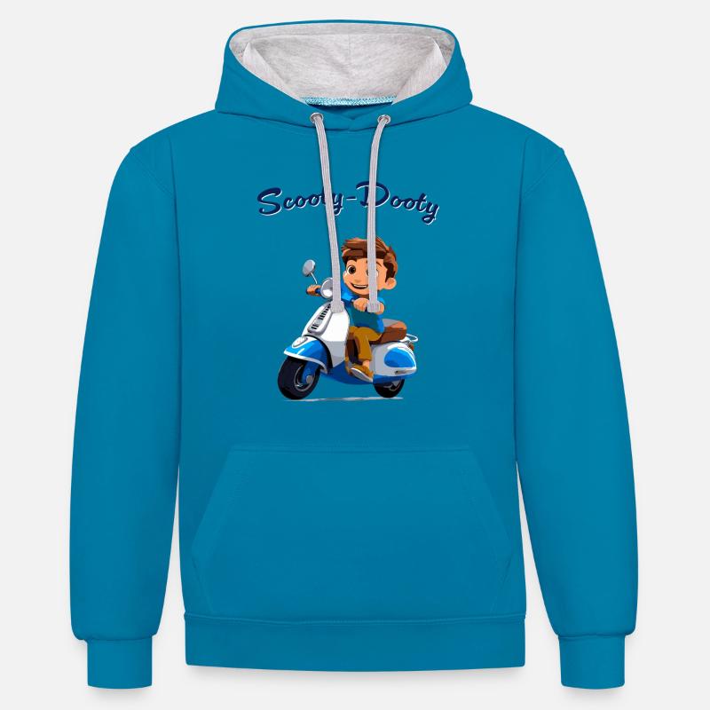 Garçon de scooter - Sweat à capuche contrasté - bleu paon/gris chiné