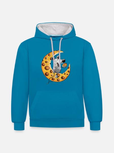 The Mouse Love Cheese - Contrast hoodie - peacock blue/heather grey