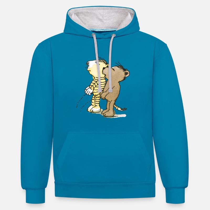 Janosch Tiger und Bär Pullern - Kontrast-Hoodie - Pfauenblau/Grau meliert