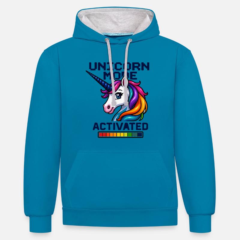 Mode Licorne activé - Sweat à capuche contrasté - bleu paon/gris chiné