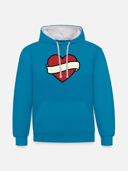 Tattoo Heart Banner Scroll Vector - Contrast hoodie - peacock blue/heather grey