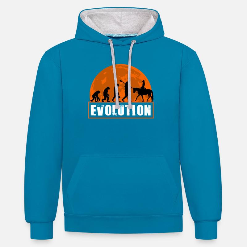 Evolution des Menschen Reitkunst - Kontrast-Hoodie - Pfauenblau/Grau meliert