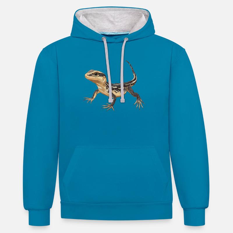 Eidechsen Eidechse - Kontrast-Hoodie - Pfauenblau/Grau meliert