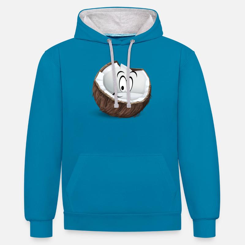 Coconut - Sweat à capuche contrasté - bleu paon/gris chiné