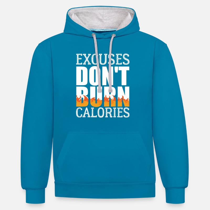 Brûler des calories - Sweat à capuche contrasté - bleu paon/gris chiné