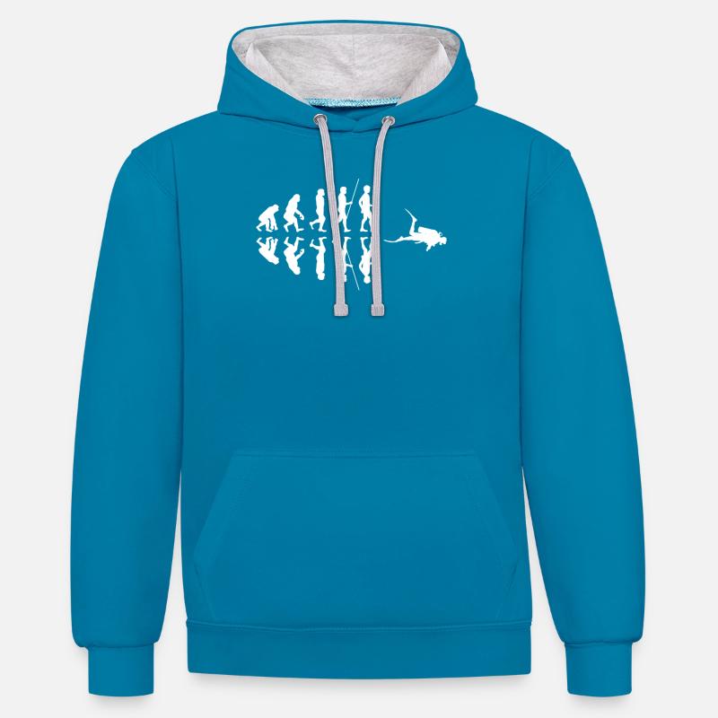Diving - Diver - Scuba Diving - Evolution - Contrast hoodie - peacock blue/heather grey