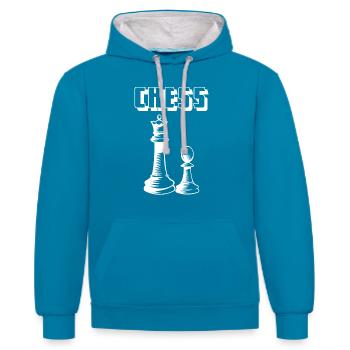 Echecs - Echecs - Echecs - Jeu - Sweat à capuche contrasté - bleu paon/gris chiné - Devant - Liana (172cm) & Jaron (178cm)