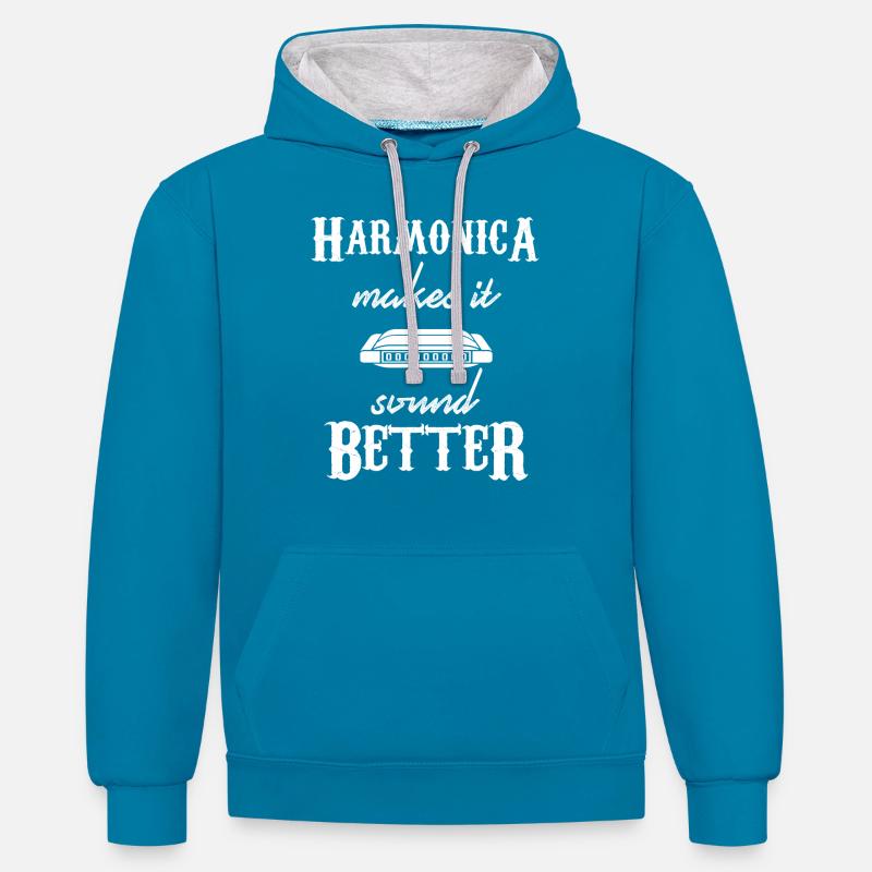harmonica - harmonica player - harmonica - Contrast hoodie - peacock blue/heather grey