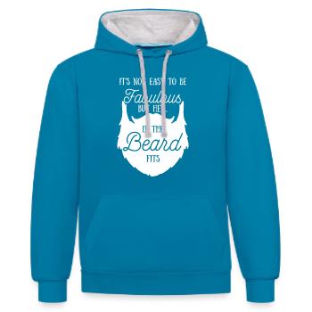 Barbe - Barbus - Barbe - Barbe - Drôle - Sweat à capuche contrasté - bleu paon/gris chiné - Devant - Liana (172cm) & Jaron (178cm)