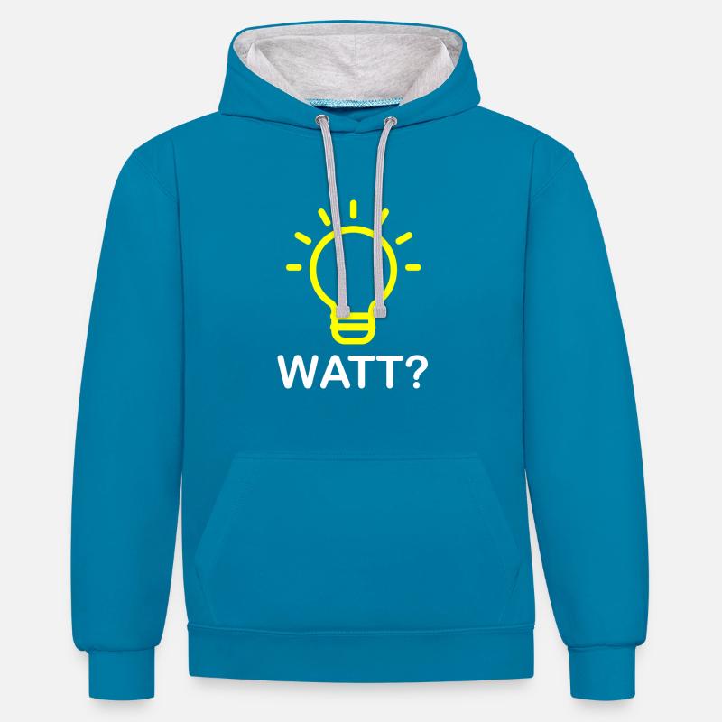 Watt? - Cadeau drôle d'électricien d'ampoule - Sweat à capuche contrasté - bleu paon/gris chiné