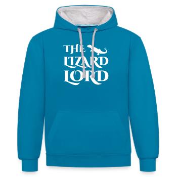 Echse - Echsen - Echsenbesitzer - Lord - Geschenk - Kontrast-Hoodie - Pfauenblau/Grau meliert - Vorne - Liana (172cm) & Jaron (178cm)