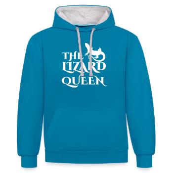 Echse - Echsen - Echsenbesitzer - Königin - Kontrast-Hoodie - Pfauenblau/Grau meliert - Vorne - Liana (172cm) & Jaron (178cm)