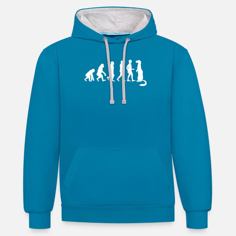 Frettchenfreund - Frettchen - Lustig - Evolution - Kontrast-Hoodie - Pfauenblau/Grau meliert
