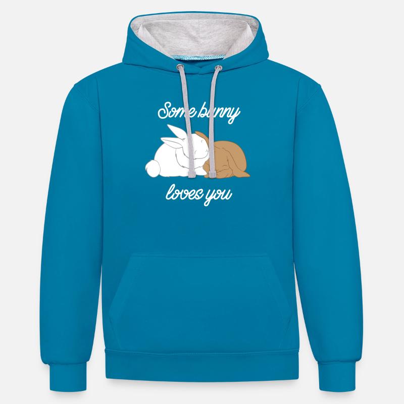 Lapins - Lapins - Lapins - Amour - Sweat à capuche contrasté - bleu paon/gris chiné