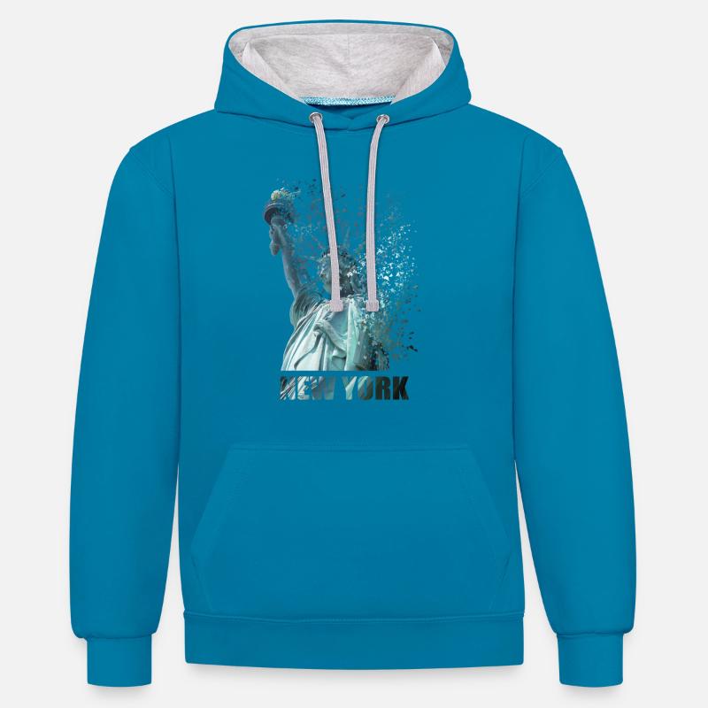 statue de la liberté - Sweat à capuche contrasté - bleu paon/gris chiné