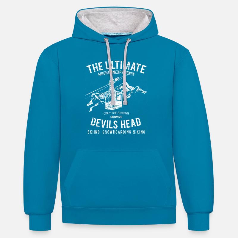 Seilbahn - Kontrast-Hoodie - Pfauenblau/Grau meliert