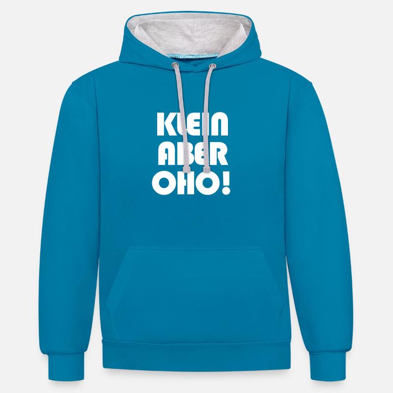 Petit, mais OHO ! - Sweat à capuche contrasté - bleu paon/gris chiné