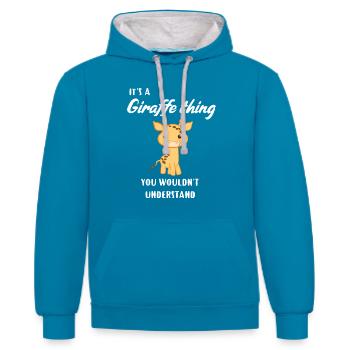 Girafe - Girafe - Girafe fan - Cadeau - Sweat à capuche contrasté - bleu paon/gris chiné - Devant - Liana (172cm) & Jaron (178cm)