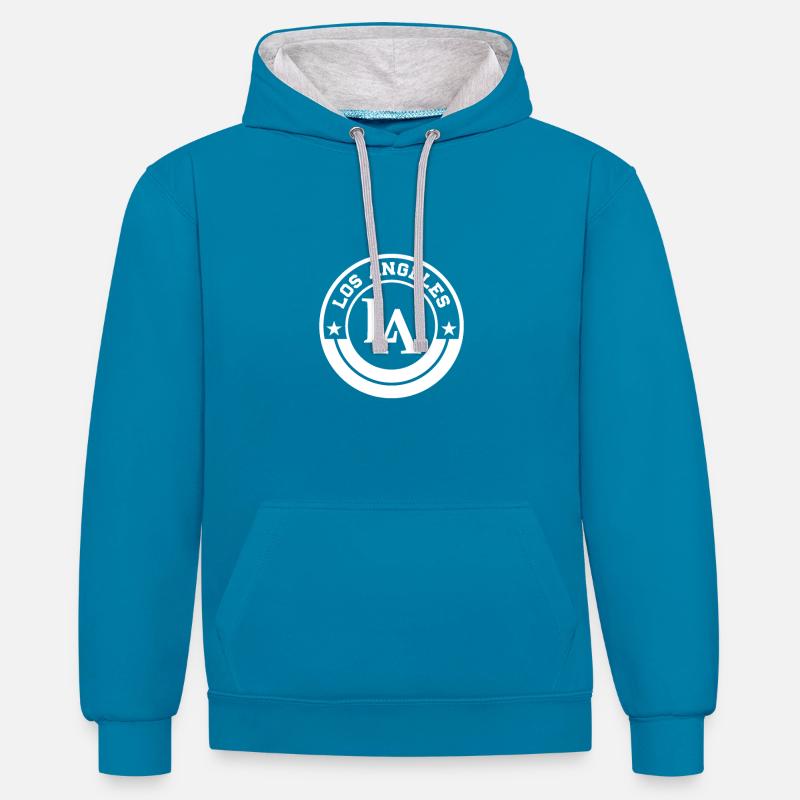 Los Angeles - Sweat à capuche contrasté - bleu paon/gris chiné