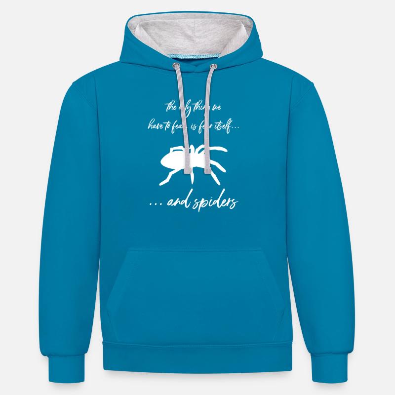 Araignée - Araignées - Araignée Propriétaire - Drôle - Sweat à capuche contrasté - bleu paon/gris chiné
