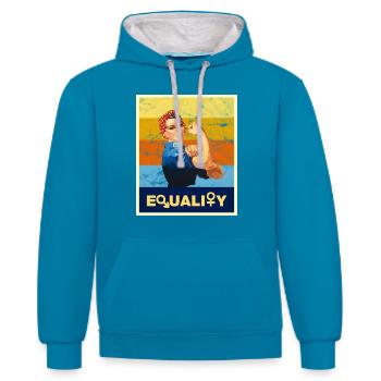 Feminism female power emancipation retro vintage - Contrast hoodie - peacock blue/heather grey - Front - Liana (172cm) & Jaron (178cm)