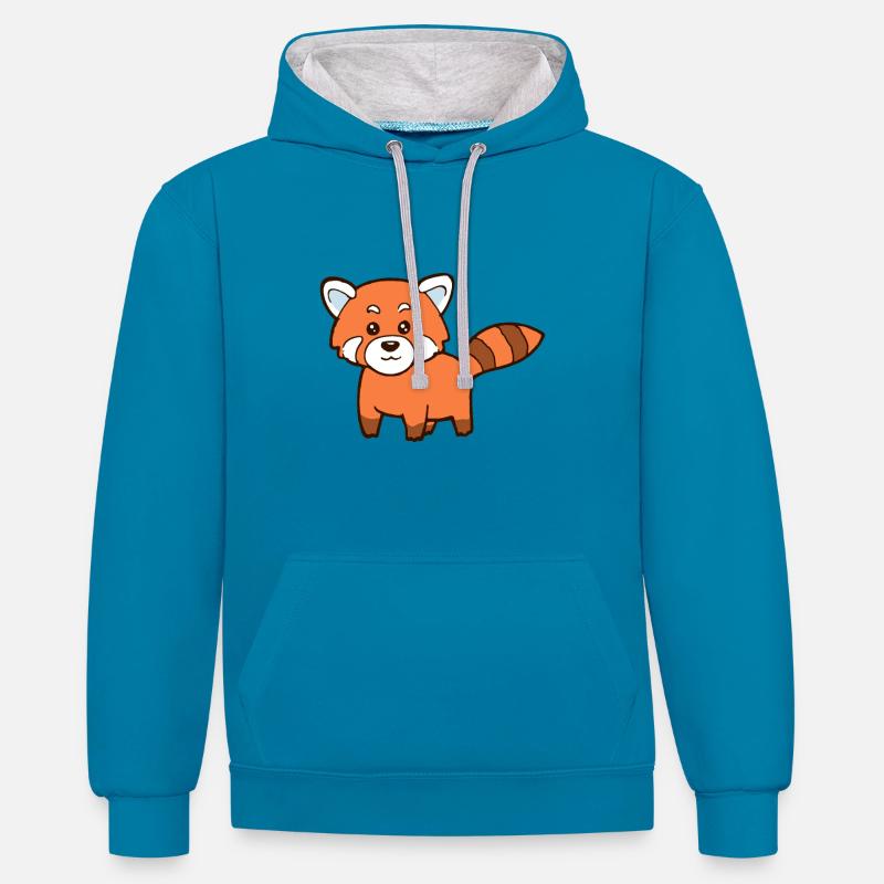 Roter Panda - Kontrast-Hoodie - Pfauenblau/Grau meliert