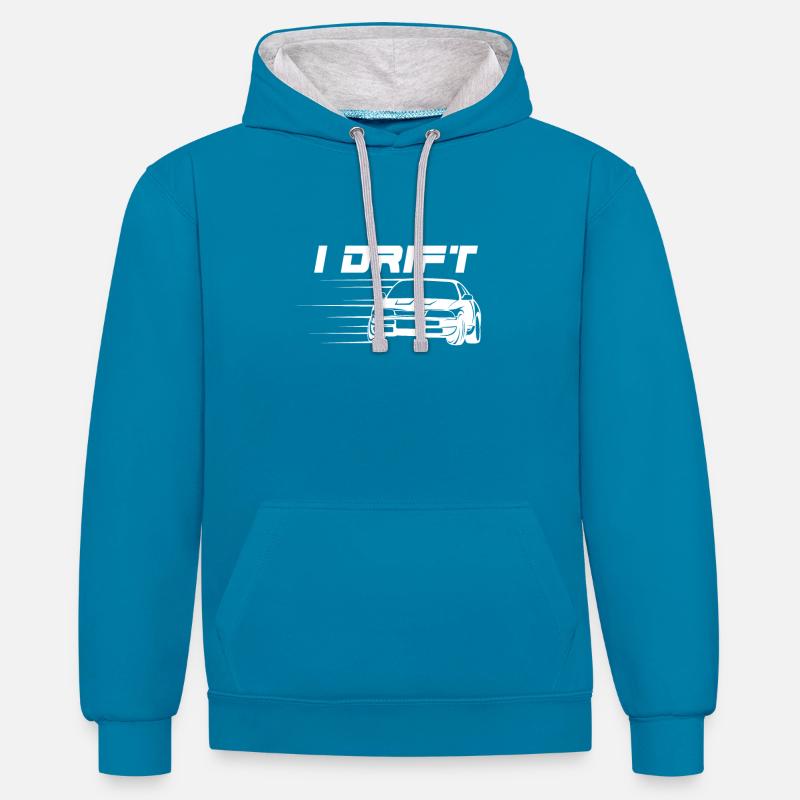dérive - Sweat à capuche contrasté - bleu paon/gris chiné