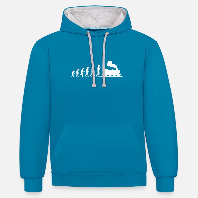 Conducteur de locomotive Evolution - Sweat à capuche contrasté - bleu paon/gris chiné