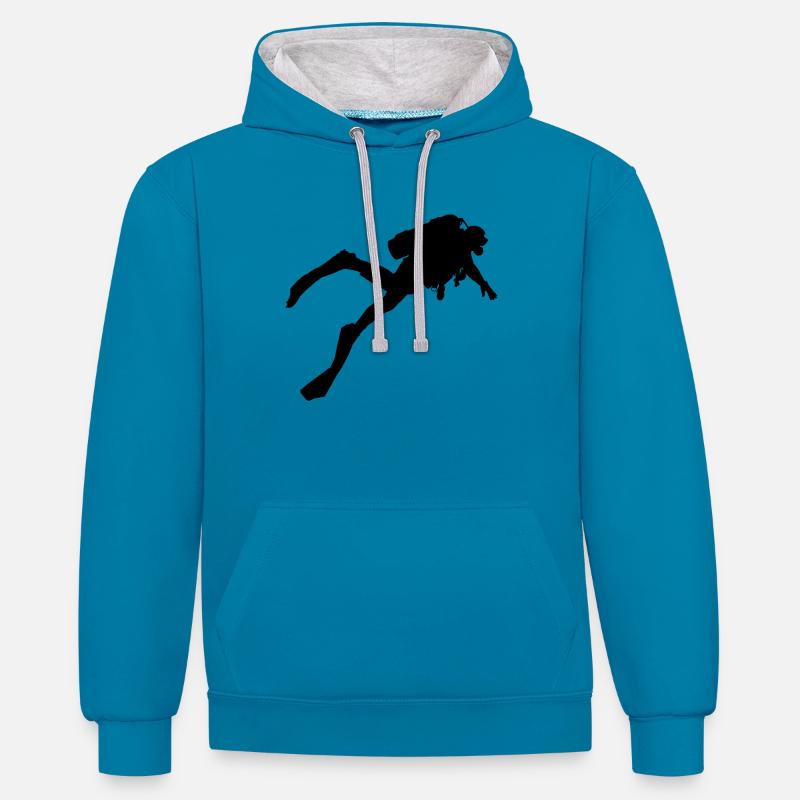 Diver Silhouette Diver Development Vacation - Contrast hoodie - peacock blue/heather grey