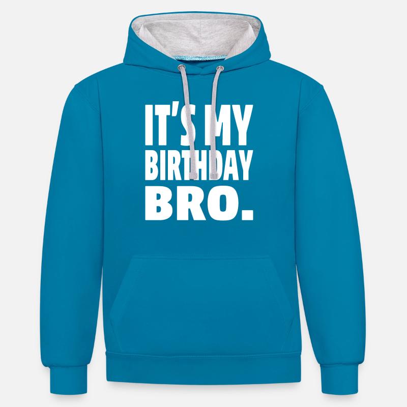 C’est mon anniversaire mon frère - Sweat à capuche contrasté - bleu paon/gris chiné