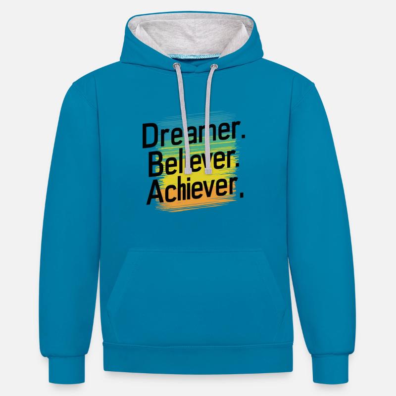 TRÄUMER. GLÄUBIGER. ACHIEVER. - Kontrast-Hoodie - Pfauenblau/Grau meliert
