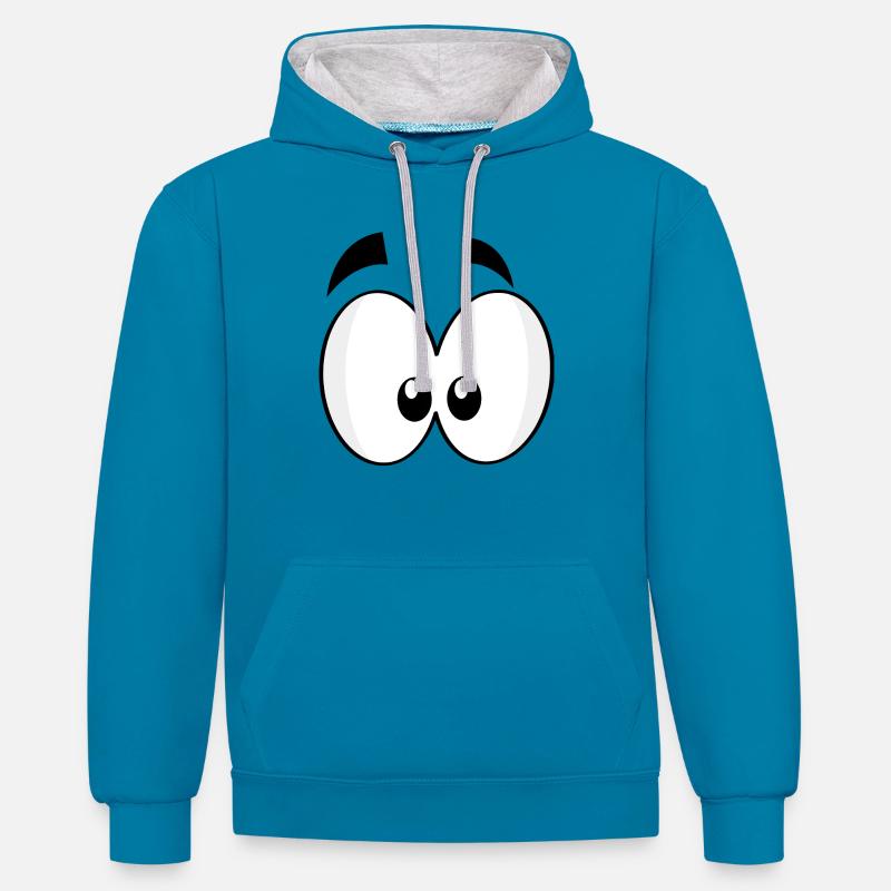 Yeux - Sweat à capuche contrasté - bleu paon/gris chiné