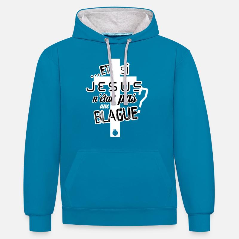 Logo Blanc Noir - Sweat à capuche contrasté - bleu paon/gris chiné