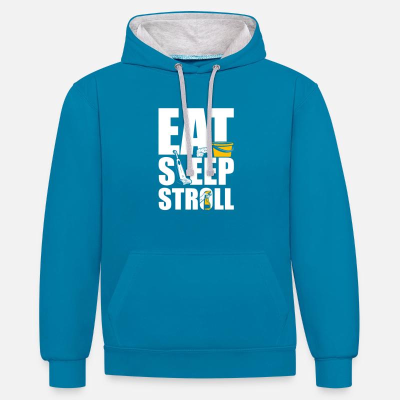 Manger, dormir, flâner - Sweat à capuche contrasté - bleu paon/gris chiné