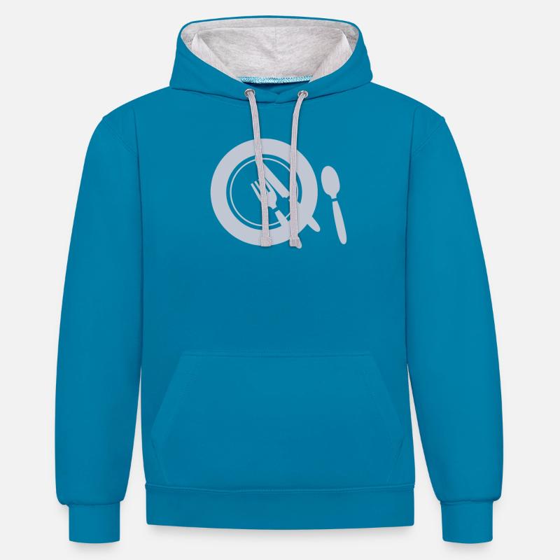 Assiette servie Icon BBQ complet - Sweat à capuche contrasté - bleu paon/gris chiné