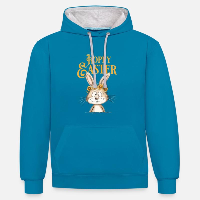 Joyeuses Pâques Lapin de Pâques - Sweat à capuche contrasté - bleu paon/gris chiné