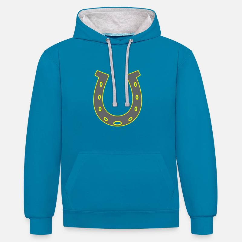 Cavalier de fer à cheval - Sweat à capuche contrasté - bleu paon/gris chiné