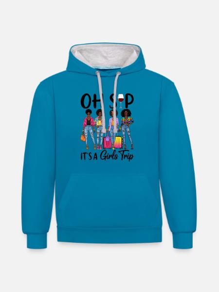 Stylische Afro-Frauen mit Reiseset - Kontrast-Hoodie - Pfauenblau/Grau meliert