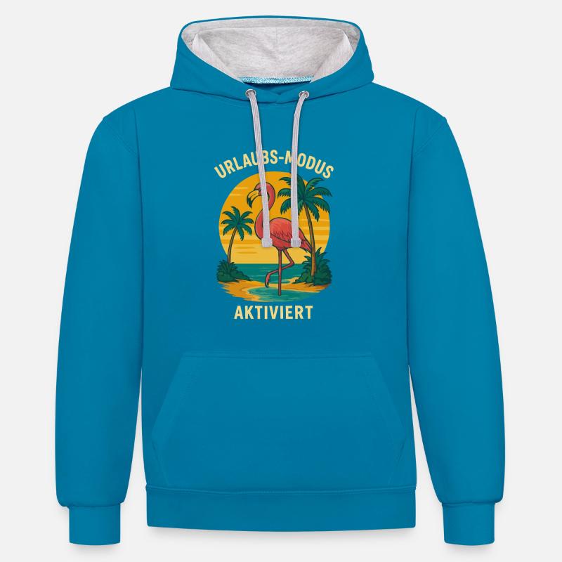 Flamingo Beach Vacances activées - Sweat à capuche contrasté - bleu paon/gris chiné
