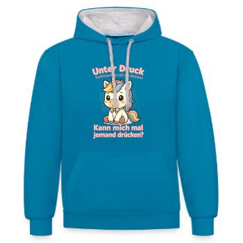 Under pressure unicorn - Contrast hoodie - peacock blue/heather grey - Front - Liana (172cm) & Jaron (178cm)