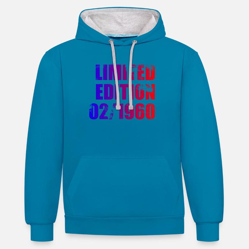66e anniversaire Édition Limitée 02/1960 - Sweat à capuche contrasté - bleu paon/gris chiné