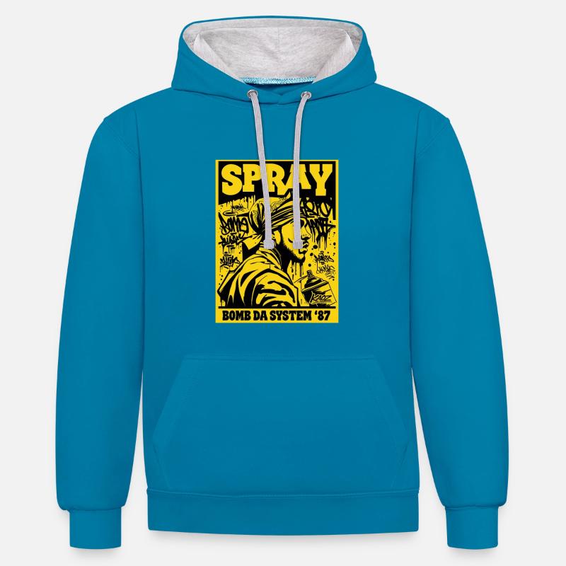 Bombe Spray Da System 87 - Sweat à capuche contrasté - bleu paon/gris chiné