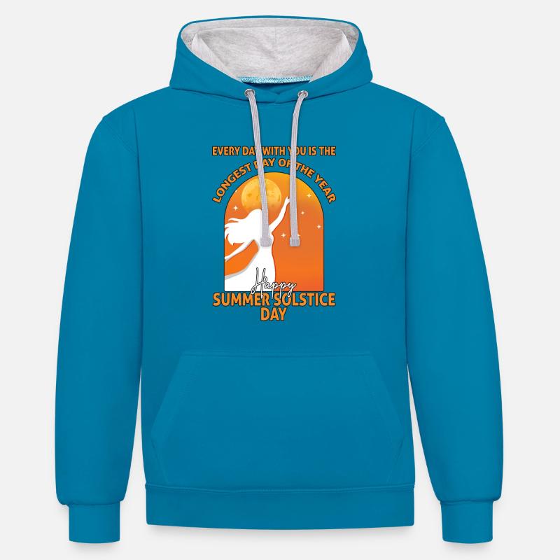 Litha Pagan Solstice d’été Midsommar - Sweat à capuche contrasté - bleu paon/gris chiné