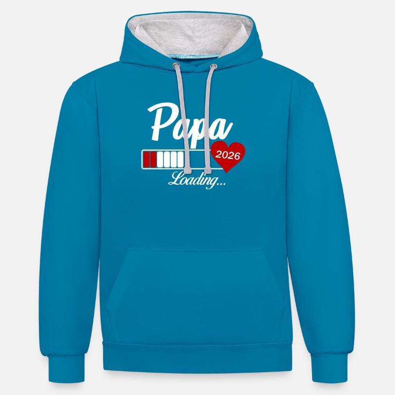Papa Loading 2026 - Sweat à capuche contrasté - bleu paon/gris chiné