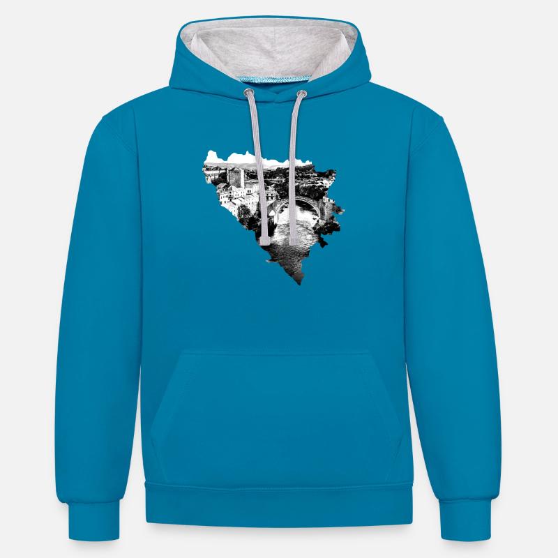Bosna i Hercegovina Mostar - Sweat à capuche contrasté - bleu paon/gris chiné