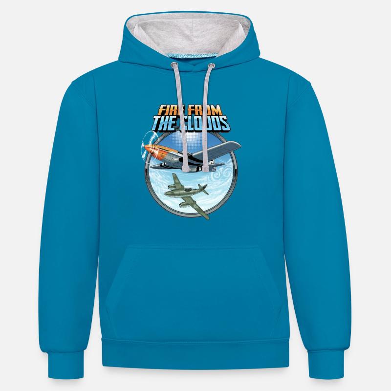 Le feu des nuages - Sweat à capuche contrasté - bleu paon/gris chiné