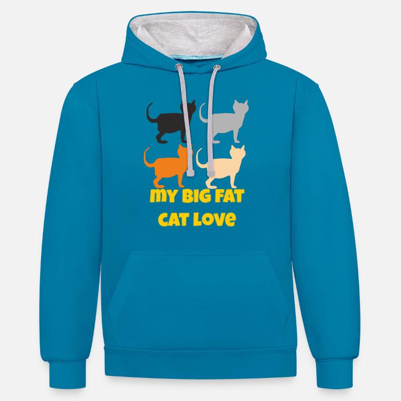 Mon gros chat gras - Sweat à capuche contrasté - bleu paon/gris chiné