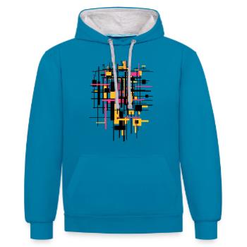 Baustelle - Kontrast-Hoodie - Pfauenblau/Grau meliert - Vorne - Liana (172cm) & Jaron (178cm)